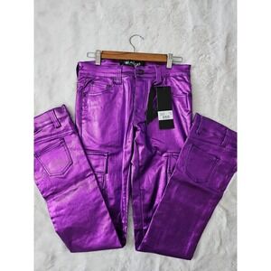Valabasas Van Gogh Purple Metallic Cargo Jeans Size 30 NWT Streetwear Stacked